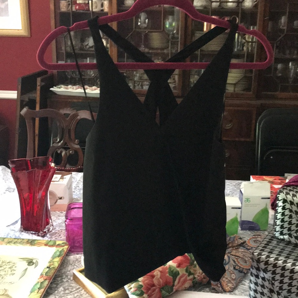 Black v-neck cross back going out blouse